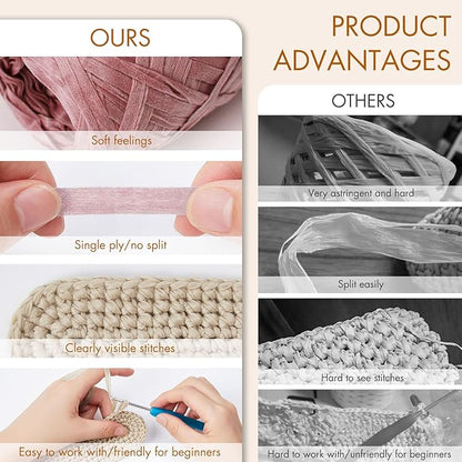 NICEEC 6 Skeins Soft Tape Yarn, Easy Crohcet Raffia, Crochet & Knitting, Paper Ribbon Yarn for DIY Craft Gift Wrapping Total Length 1.76oz×6/109yds×6 - Pink
