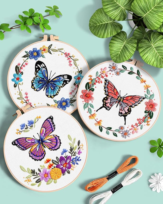 ERKOON 5 Sets Embroidery Kit for Beginners (Butterfly and Flower)