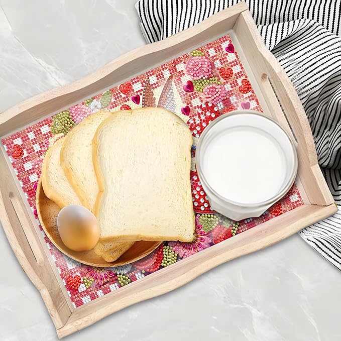 DIY Diamond Art Wooden Tray Kit, Food Tray with Handle Diamond Painted Table Decoration, for Breakfast, Bar, Dinner Table Diamond Dots Gem Painting Art Set for Beginners (#04-Love Hummingbird)