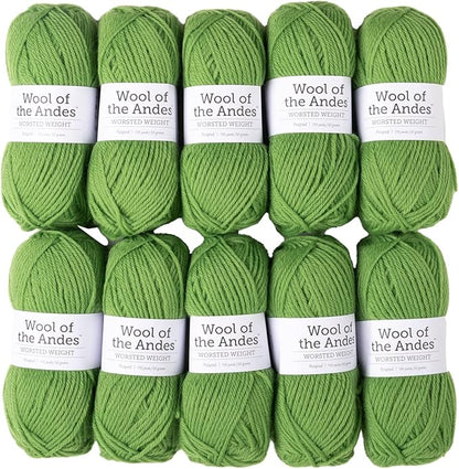 Knit Picks Wool of The Andes Yarn Pack - 10 Skeins of Green 100% Wool Worsted Weight Yarn (Peapod)