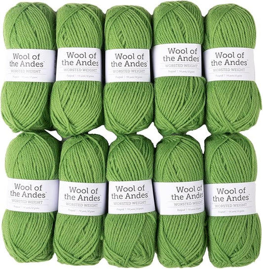 Knit Picks Wool of The Andes Yarn Pack - 10 Skeins of Green 100% Wool Worsted Weight Yarn (Peapod)