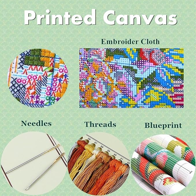 Joyhoor Cross Stitch Kits for Beginners Stamped Cross-Stitch Supplies Needlework preprint Embroidery Kits for Adults DIY Needlepoint Kits Embroidery Patterns 11CT-Sunrise Colored Dragon 18x18 inchs