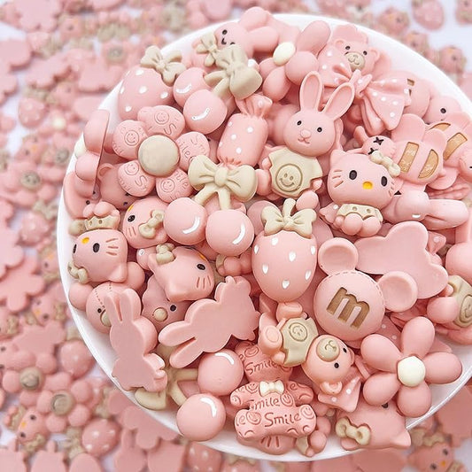 JINDUODUO 50 Pcs Flat Back Resin Slime Charms Bulk for Crafts, Flatback Mixed Charms for Slime, Cute Slime Charm Bulk DIY Craft Making Kit (Pink)