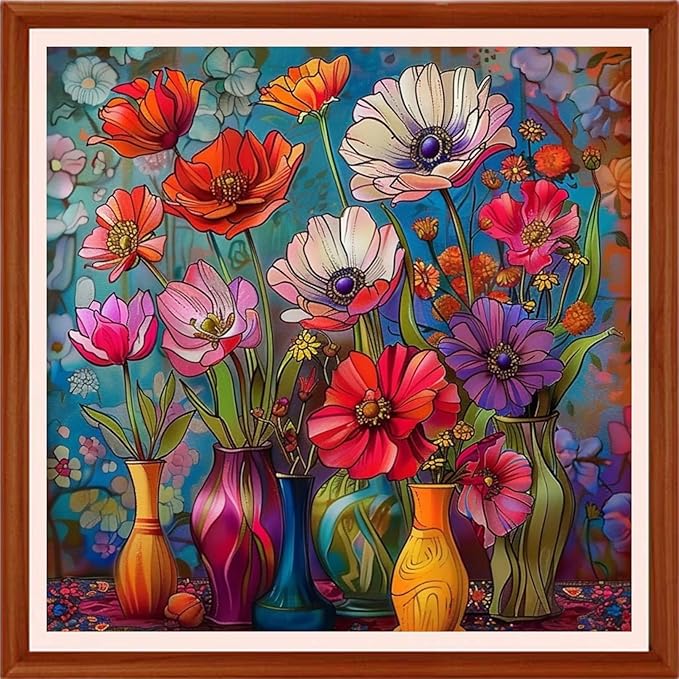 Foxhool Stamped Cross Stitch Kits,11CT Printed Cross Stitch Pattern Full Embroidery Kits for Beginner Needlepoint Kits&Colorful Flower vase 18x18 inchs