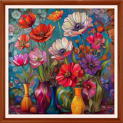 Foxhool Stamped Cross Stitch Kits,11CT Printed Cross Stitch Pattern Full Embroidery Kits for Beginner Needlepoint Kits&Colorful Flower vase 18x18 inchs