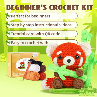 MOREJMTT Crochet Kit for Beginners, Crochet Animal Kits, Crocheting Kit for Starters, Learn to Crochet with Step-by-Step Video Tutorials, Beginner Crochet Kit for Adults(Panda)