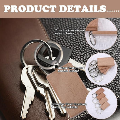 Blank Wooden Key Chain 10 Pieces,Rectangle Wood Blanks for Key Chains, Wood Engraving Blanks for DIY Gift CraftsBlanks Unfinished Wooden Key Ring Key Tag for DIY Gift Crafts
