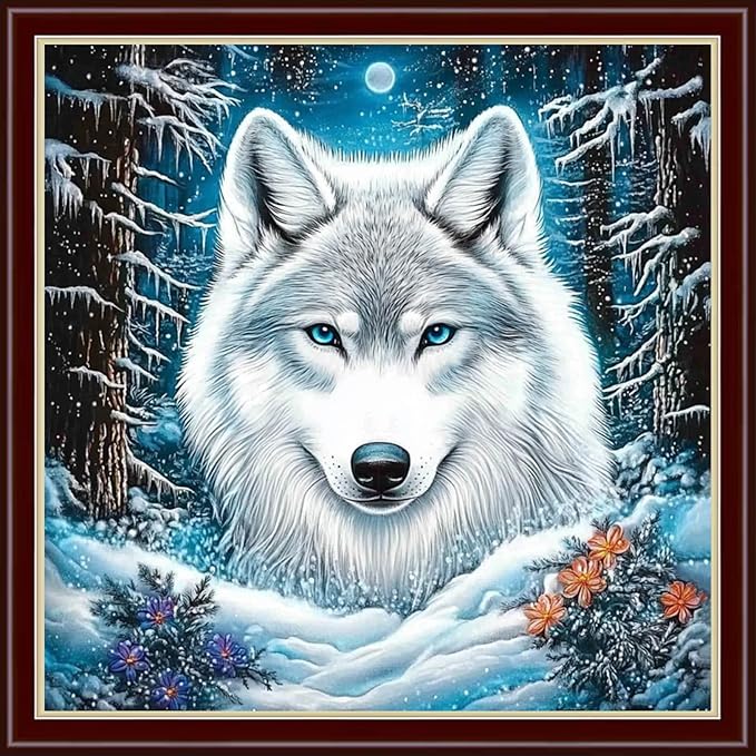 Dimensean Stamped Cross Stitch Kits Full Range of Embroidery Patterns Starter Kits for Beginners Adult DIY Cross Stitches Needlepoint Kits 11CT-Forest Abstract Wolf 18x18 inch