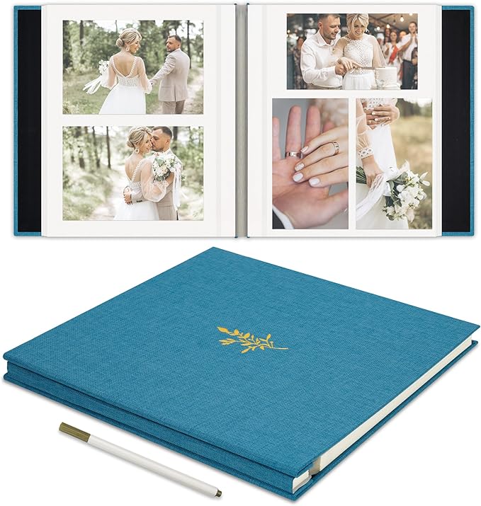 Remowith Self Adhesive Photo Album, Sky Blue Scrapbook Album with DIY 40 Blank Pages, Wedding Photo Album with A Metallic Pen for 4x6 5x7 2x3 Pictures, 10.6"x11"