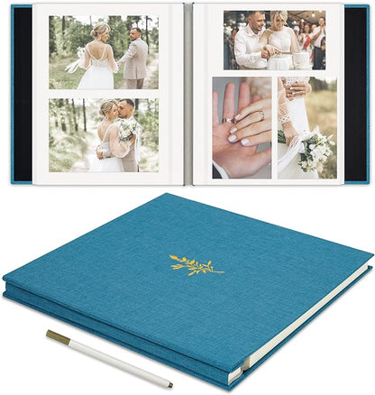 Remowith Self Adhesive Photo Album, Sky Blue Scrapbook Album with DIY 40 Blank Pages, Wedding Photo Album with A Metallic Pen for 4x6 5x7 2x3 Pictures, 10.6"x11"