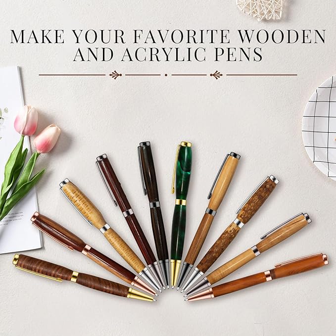 Colarr 20 Pcs 7mm Slimline Pen Kit with Refill Wood Turning Twist Pen Kit Lathe Turning Supplies for DIY Copper Making Friend Teacher Students Gifts(Assorted Color)