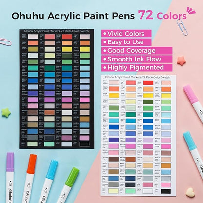 Ohuhu Acrylic Paint Markers Dual Tips: 72 Colors Brush & Fine Paint Pens High Opacity Acrylic Markers Waterproof Lightfast for Christmas Gifts Rock Painting 3D Prints Egg Wood Glass Ceramic DIY Crafts
