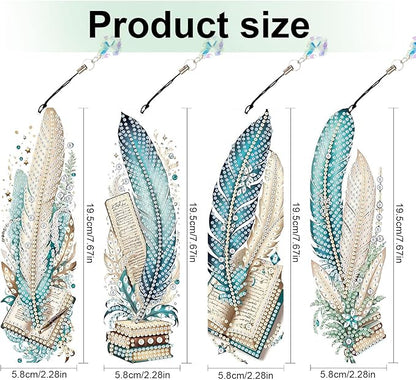 4-Pack 5D Diamond Painting Bookmarks Kit, Peacock Feather DIY Diamond Art Bookmarks with Rhinestones and Tassels, Creative Bookmark Making Set for Adults, Gift for Book Lovers