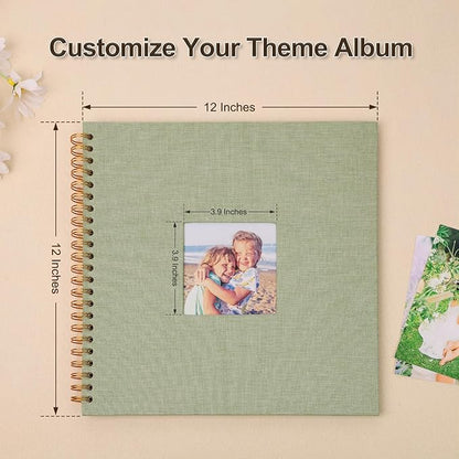 Scrapbook Photo Album 12x12 Inches 80 Pages Hardcover Kraft Paper Linen Cover Scrap Book Memory Book DIY Scrapbook Albums for Wedding Baby Boyfriend Travel Anniversary Family, GreenGrass