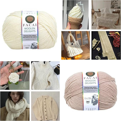 Facai Blend Merino Wool Yarn for Knitting - Worsted Weight,197yds (3.5oz) Ball, Ideal for Sweaters, Scarves, and Accessories (3, Milky White)