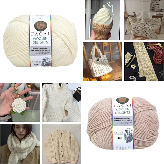 Facai Blend Merino Wool Yarn for Knitting - Worsted Weight,197yds (3.5oz) Ball, Ideal for Sweaters, Scarves, and Accessories (3, Off-White)