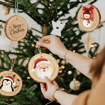 Kathfly 20 Pcs Unfinished Wood Slices with Hole for Centerpieces 3.5-4 Inch Natural Wood Craft Kits Round Wooden Discs with Paints Brushes Palettes for DIY Craft Christmas Ornaments Wedding Home Decor