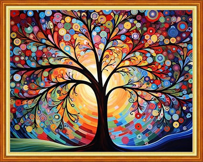 DMCVIVR Stamped Cross Stitch Kits for Beginners Adults Needlepoint Kits for Beginners Embroidery Kits for Adults Crossstitch Kit for Beginners 11CT-Colorful Tree 16x20 inchs