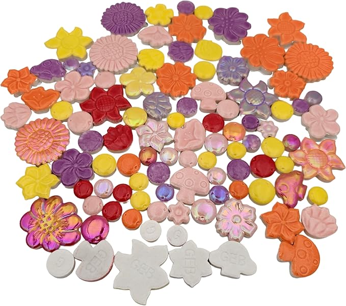 500g/1.1lb Random Color Irregular Ceramics Mosaic Tiles,DIY Making Creative Ceramic Mosaic Tiles for DIY Craft Plates Flowerpots Vases Cups Mosaic Making Supplies (Flowers, Berries, Mushrooms)