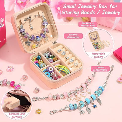 LifeisLuck Charm Bracelet Making Kit, 140 PCS DIY Craft Bead Sets Jewelry Making Kit, Portable Bracelet Organizer Gift Box for Teenage Birthday Christmas Stocking White Elephant Gift Exhange