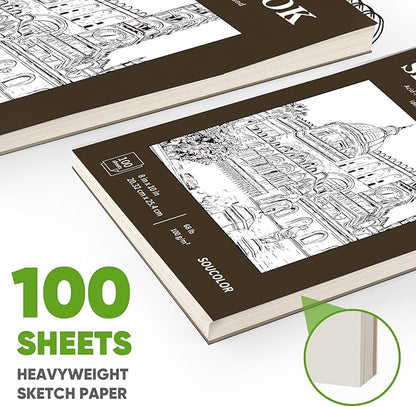 Soucolor 8" x 10" Sketch Book, 100 Sheets 8 x 10 Sketchbook, 68 lb/100gsm 8" x 10" Drawing Paper, Spiral Bound Sketch Pad, Art Paper for Drawing Painting, Art Supplies Gifts