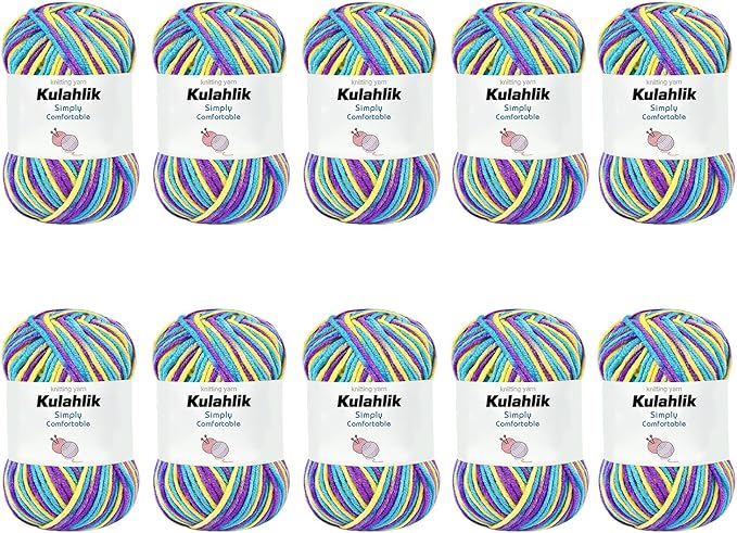 500g(10x50g) Acrylic Yarn for Crocheting and Knitting, Colorful Gradient Yarn Thread, 10 Rolls Skeins, Multicolor Hilo Acrílico, Perfect for DIY Crafts Project