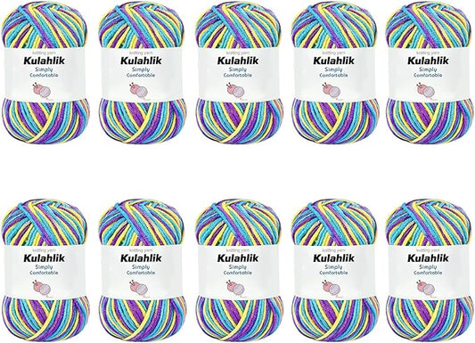 500g(10x50g) Acrylic Yarn for Crocheting and Knitting, Colorful Gradient Yarn Thread, 10 Rolls Skeins, Multicolor Hilo Acrílico, Perfect for DIY Crafts Project