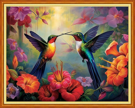 Foxhool Stamped Cross Stitch Kits,11CT Printed Cross Stitch Pattern Full Embroidery Kits for Beginner Needlepoint Kits-Hummingbirds Collect Honey 16x20 inch