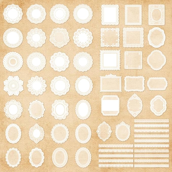 PRSTINCOL 120 PCs Lace Scrapbook Stickers,Waterproof Cutout Transparent Sticker PET Transparent Lace Stickers for Scrapbooking DIY Decoration Making Notebook Frame Album Handmade