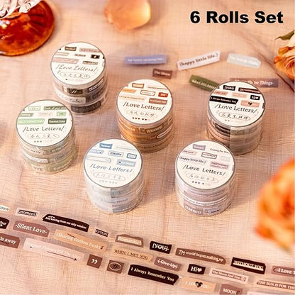AuriicLeaf Words Pre-Cut Tapes Set, 6 Rolls Phrase Ephemera for Junk Journaling, Scrapbooking, Crafting, DIY Projects, Diaries, and Art Supplies