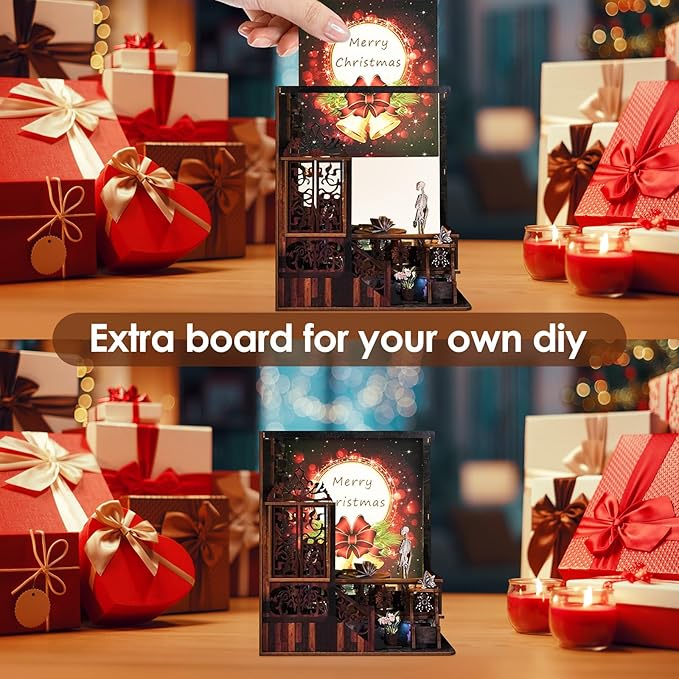 Foyucool DIY Book Nook Kit, Miniature Bookshelf Decor with LED Lights, Laser-Cut Wooden Craft Set for Adults, Creative Gift for Christmas, Birthday, Magic Exploration