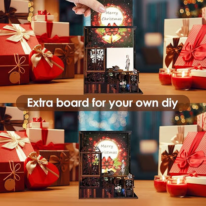 Foyucool DIY Book Nook Kit, Miniature Bookshelf Decor with LED Lights, Laser-Cut Wooden Craft Set for Adults, Creative Gift for Christmas, Birthday, Magic Exploration