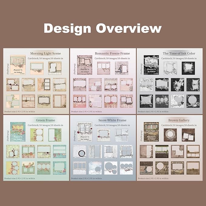 AuriicLeaf Retro Frame Cardstock Stickers, 60PCS Photo Window Designs - Vintage Square Collage Frames for Scrapbook Albums Diaries DIY Decor