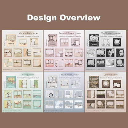 AuriicLeaf Retro Frame Cardstock Stickers, 60PCS Photo Window Designs - Vintage Square Collage Frames for Scrapbook Albums Diaries DIY Decor