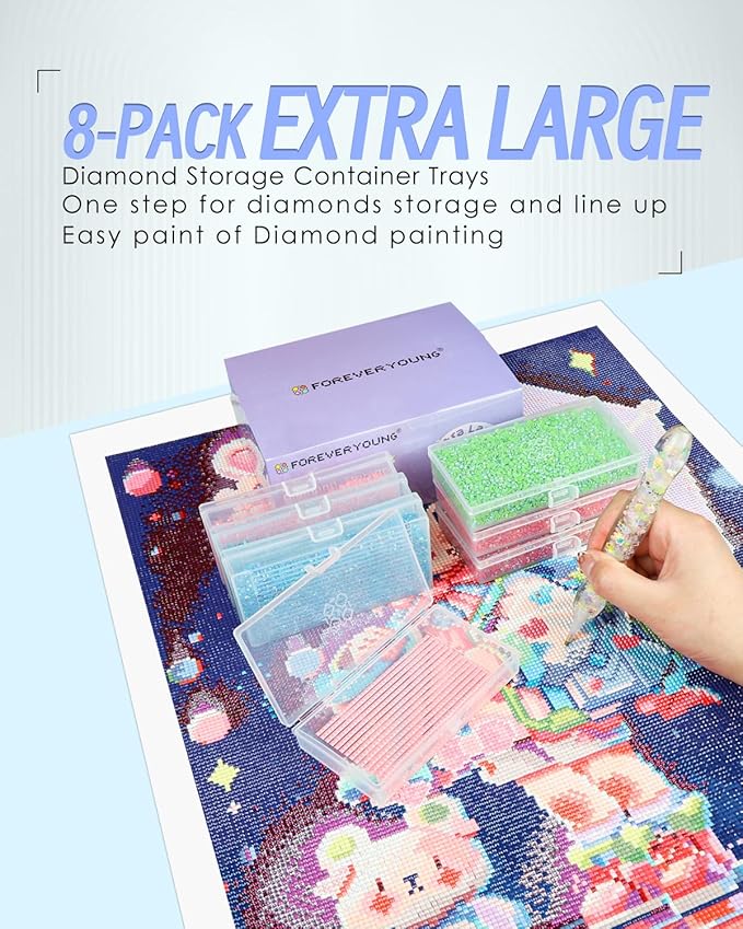 8pcs ForeverYoung Extra Large Diamond Art Storage Containers Tray, Diamond Art Accessories Diamond Painting Trays with Lids, 2-in-1 Diamond Art Trays and Diamond Painting Storage, Purple Box