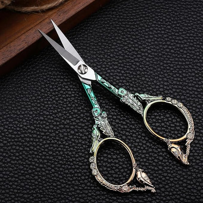 YOUGUOM Embroidery Scissors, Sharp Pointed Sewing Scissors for Craft Cross Stitch Needlework Artwork Knitting Threading Small DIY Tools, 4.6in Gold Green Cute Bird