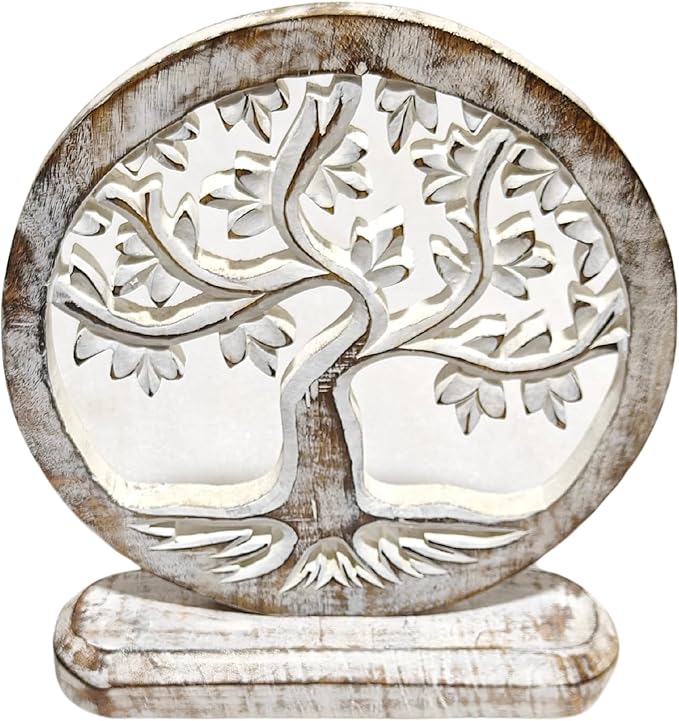 VANIYA CRAFTS® Wooden Carved Handmade Engraved Table Decor Tree of Life Table Sculpture Home Decor Statue for Living Room, Bedroom, Office Desktop, Cabinets