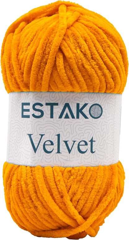 Estako Velvet Chenille Blanket amigurumi Yarn for Crocheting and Knitting Super Bulky 100 gr (132 yds) (1740 - Apricot)