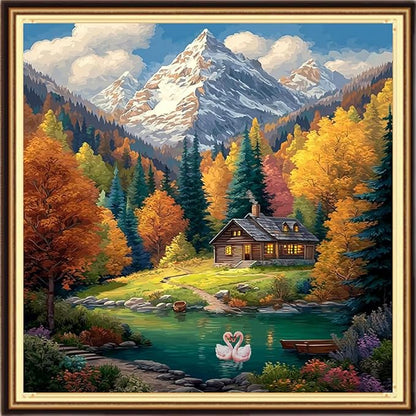 DMCVIVR Stamped Cross Stitch Kits for Adults Beginners Embroidery Kits 11CT Needlepoint Kits Cross Stitch Patterns Embroidery Patterns-Swan Lake Homeland Scenery 18x18 inch