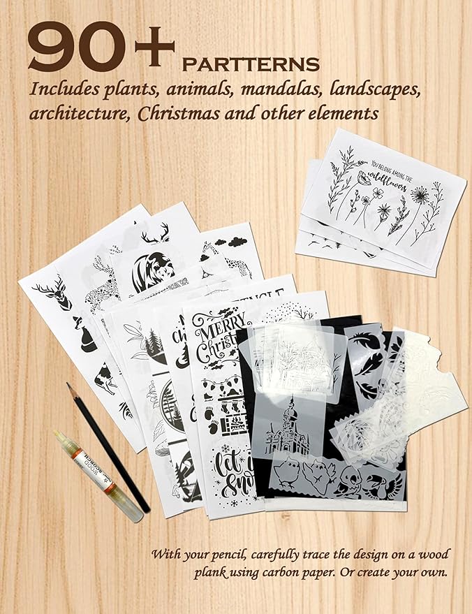 Xenolog Beginner-Friendly Wood Burning kit with Markers, Heat Gun, Wood Slices, Stencils, Pencil, Transfer Paper & plaques - Ideal Gift for Artists, DIY Lovers & Teens