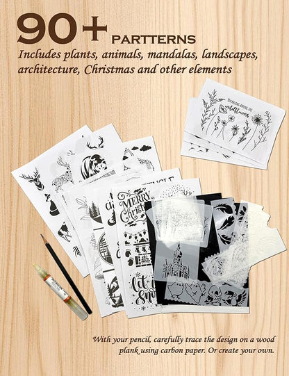 Xenolog Beginner-Friendly Wood Burning kit with Markers, Heat Gun, Wood Slices, Stencils, Pencil, Transfer Paper & plaques - Ideal Gift for Artists, DIY Lovers & Teens