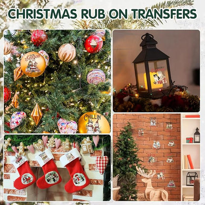 24 Sheets Vintage Christmas Rub On Transfers for Crafts, Rub On Transfers Christmas for Wood，Furniture Decals, Glass, Porcelain, Leather, Canvas, Fabric Projects,3 * 3inch(Vintage Christmas)