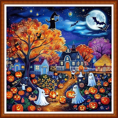 Joyhoor Stamped Cross Stitch Kits for Beginners Needlepoint Kits for Adults Embroidery Kits 11CT Counted Cross Stitch Kits Printed Embroidery Pattern- Magical Halloween 18x18 inchs