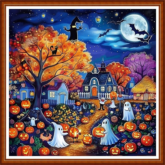 Joyhoor Stamped Cross Stitch Kits for Beginners Needlepoint Kits for Adults Embroidery Kits 11CT Counted Cross Stitch Kits Printed Embroidery Pattern- Magical Halloween 18x18 inchs