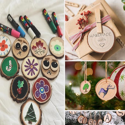 Wood Slices 54 Pcs 2.8-3.1 Inches,Wood Slices for Crafts with Hole,Small Wood Cookies,Natural Wood Slices for DIY Rustic Candle Holders/Wedding/Christmas. ﻿