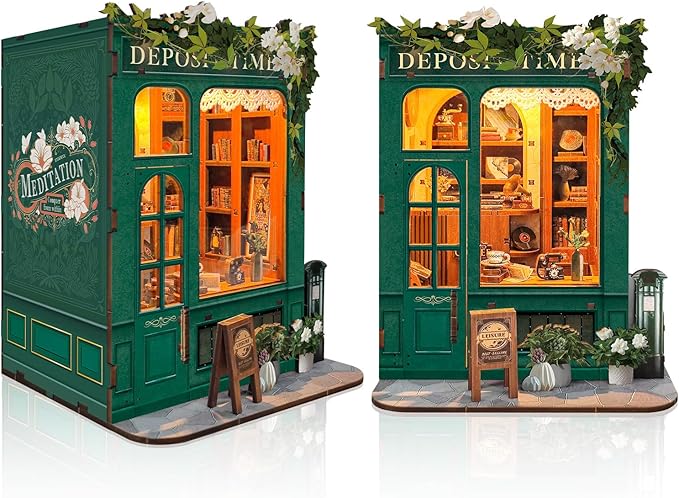 Foyucool DIY Book Nook Kit, Miniature Bookshelf Decor with LED Lights, Laser-Cut Wooden Craft Set for Adults, Creative Gift for Christmas, Birthday, Leisure Time