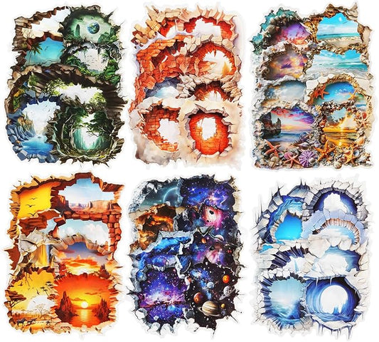 MiyouLuna 60Pcs Broken Wall Illusion Scrapbook Stickers, PET Fantasy Ephemera for Journaling, Craft Supplies and Junk Journal