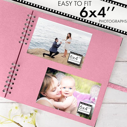 Bstorify 10 x 10 Inches Scrapbook Album 70 Pages Pink Thick Kraft Paper Corner Protectors, Ribbon Closure - Ideal for Your Scrapbooking, Art & Craft Projects (Pink, 10 x 10 Inch)