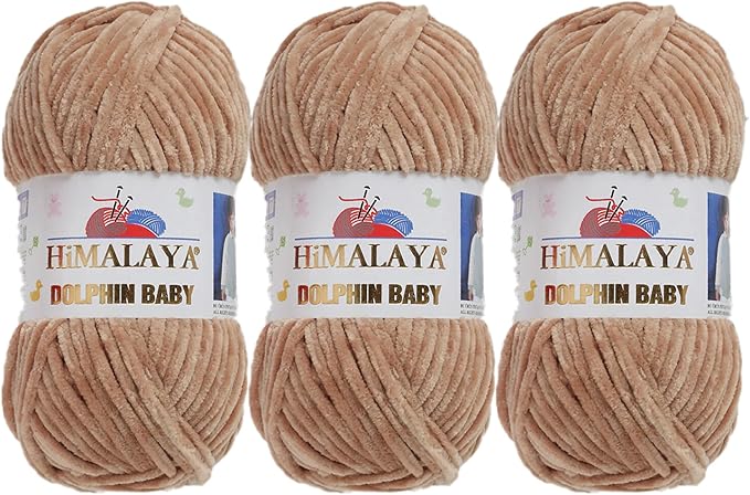 3 Skein/Pack Himalaya Dolphin Baby Chenille Yarn, Each Ball 100 gr (3.5 oz), 120 m (132 Yards), 100% Polyester, Super Bulky Baby Blanket Velvet Amigurumi Yarn, 80365 - Coffee