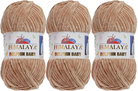 3 Skein/Pack Himalaya Dolphin Baby Chenille Yarn, Each Ball 100 gr (3.5 oz), 120 m (132 Yards), 100% Polyester, Super Bulky Baby Blanket Velvet Amigurumi Yarn, 80365 - Coffee